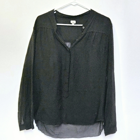 Wilfred Tops - Wilfred Aritzia 100%Silk Large Black  Tunic Quater Button Up Long Sleeve Blouse